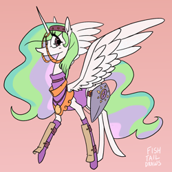 Size: 3000x3000 | Tagged: safe, artist:fishtaildraws, derpibooru import, princess celestia, alicorn, pony, armor, clothes, cosplay, costume, female, solo