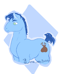 Size: 1265x1446 | Tagged: safe, artist:luna_mcboss, derpibooru import, hammerhead mccolt, earth pony, pony, blue background, blue coat, blue mane, canon, clydesdale, green eyes, male, mccolt family, simple background, stallion