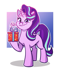 Size: 1101x1298 | Tagged: safe, artist:sonyager, derpibooru import, starlight glimmer, pony, unicorn, cute, female, glimmerbetes, looking at you, mare, present, simple background, smiling, smiling at you, solo, standing, white background