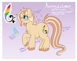 Size: 969x767 | Tagged: safe, artist:lulubell, derpibooru import, oc, oc only, oc:lulubell, pony, unicorn, chest fluff, chubby, cutie mark, female, freckles, glasses, gradient background, reference sheet, smiling, solo