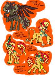 Size: 1000x1414 | Tagged: safe, artist:zetikoopa, derpibooru import, sunset shimmer, ahuizotl (species), dragon, hybrid, kirin, longma, female, kirin-ified, leonine tail, mane of fire, mare, multeity, race swap, shadow pony, species swap, tail, tail hand