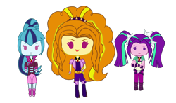 Size: 1700x1000 | Tagged: safe, artist:icicle-wicicle-1517, artist:kawaiifabyu, color edit, derpibooru import, edit, adagio dazzle, aria blaze, sonata dusk, equestria girls, belt, boots, chibi, clothes, coat, colored, crossed arms, denim, female, fingerless gloves, gem, gloves, grin, hairband, high heel boots, jeans, open mouth, pants, shirt, shoes, shorts, simple background, siren gem, skirt, smiling, smirk, socks, spiked wristband, stockings, the dazzlings, thigh highs, transparent background, trio, vest, wristband