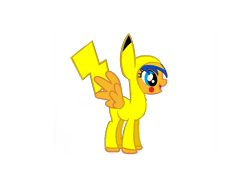 Size: 2048x1536 | Tagged: safe, artist:ry-bluepony1, derpibooru import, oc, oc only, oc:flare spark, pegasus, pikachu, pony, female, pokémon, simple background, solo, transparent background