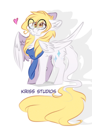 Size: 3554x4899 | Tagged: safe, artist:krissstudios, derpibooru import, oc, oc only, oc:sally lovely, pegasus, pony, cheek fluff, chest fluff, clothes, ear fluff, ears, female, glasses, mare, scarf, simple background, solo, white background