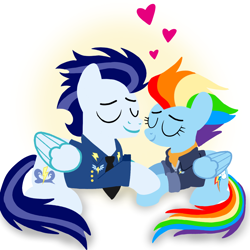 Size: 1400x1400 | Tagged: safe, artist:mlplary6, derpibooru import, rainbow dash, soarin', pegasus, pony, the last problem, bomber jacket, clothes, eyes closed, female, heart, husband and wife, jacket, love, lying down, male, mare, married couple, older, older rainbow dash, older soarin', older soarindash, shipping, smiling, soarindash, stallion, straight