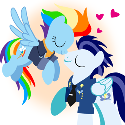 Size: 1400x1400 | Tagged: safe, artist:mlplary6, derpibooru import, rainbow dash, soarin', pegasus, pony, the last problem, best pony, bomber jacket, clothes, female, flying, heart, heartwarming, husband and wife, jacket, love, male, mare, married couple, older, older rainbow dash, older soarin', older soarindash, shipping, smiling, soarindash, stallion, straight