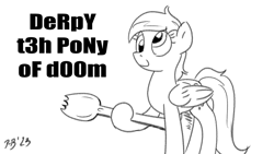 Size: 1200x675 | Tagged: safe, artist:pony-berserker, derpibooru import, derpy hooves, pony-berserker's twitter sketches, meme reference, pony of doom, pony-berserker's twitter sketches (2023), simple background, solo, spork, white background