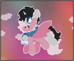 Size: 5468x4540 | Tagged: safe, artist:moonydusk, derpibooru import, oc, oc only, oc:cyan delta, oc:pastel dawn, pegasus, unicorn, clothes, cloud, cute, flying, hoodie, horn, morning, open mouth, pegasus oc, scarf, sky, smiling, unicorn oc