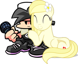 Size: 4596x3772 | Tagged: safe, artist:tankman, derpibooru import, oc, oc only, oc:chris, oc:daisy heart, human, pegasus, pony, ^^, adobe animate, black hair, black shirt, bruh, cute, daisy (flower), eyes closed, flower, friday night funkin', happy, hug, human oc, looking at you, microphone, ocbetes, pegasus oc, serious, serious face, simple background, smiling, tail, transparent background, yellow mane, yellow skin, yellow tail