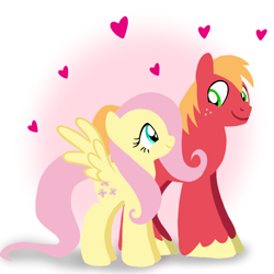Size: 1400x1400 | Tagged: safe, artist:mlplary6, derpibooru import, big macintosh, fluttershy, earth pony, pegasus, pony, boyfriend and girlfriend, female, fluttermac, heart, looking at each other, looking at someone, love, male, mare, shipping, smiling, smiling at each other, stallion, straight