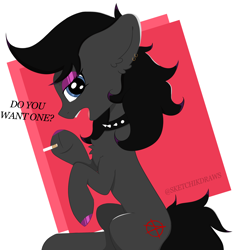 Size: 2746x2879 | Tagged: safe, artist:sketchik, derpibooru import, oc, oc only, earth pony, pony, chest fluff, choker, cigarette, highlights, hoof polish, looking at you, piercing, spiked choker