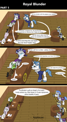 Size: 1920x3516 | Tagged: safe, artist:platinumdrop, derpibooru import, derpy hooves, fancypants, fleur-de-lis, princess platinum, rarity, oc, oc:anon filly, pegasus, pony, unicorn, comic:royal blunder, 3 panel comic, alternate universe, angry, ankle cuffs, armor, ball and chain, bawling, bound wings, chained, chains, clerk, closed mouth, clothes, comic, commission, courtroom, crying, cuffed, cuffs, desk, dialogue, drink, drinking, ears, ears back, female, filly, floppy ears, foal, folded wings, food, gavel, glowing, glowing horn, guard, hat, horn, indoors, judge, judgment, justice, law, looking down, magic, makeup, male, mare, monocle, offscreen character, onomatopoeia, open mouth, parchment, pleading, prison outfit, prison stripes, prisoner, prosecutor, quill pen, quote, restraints, royal, ruff (clothing), sad, shackles, sitting, sobbing, sound effects, spear, speech bubble, stallion, suit, talking, tea, telekinesis, testimony, this will not end well, trial, trio, walking, wall of tags, weapon, wig, wings, witness, witness stand