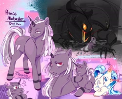 Size: 2048x1675 | Tagged: safe, artist:maplewozapi, derpibooru import, oc, oc only, oc:prince alabaster, oc:prince raindrop, oc:the wyrm, pony, unicorn, blushing, horn, shipping, unicorn oc, wyrm