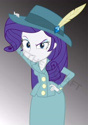 Size: 5167x7309 | Tagged: safe, artist:matthewcraft, derpibooru import, rarity, human, equestria girls, clothes, detective, detective rarity, female, gradient background, hat, looking at you, solo