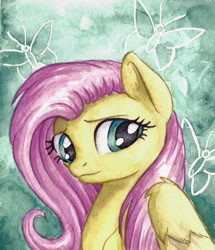 Size: 2131x2482 | Tagged: safe, artist:the-wizard-of-art, derpibooru import, part of a set, fluttershy, pegasus, pony, g4, cute, eyebrows, female, high res, looking at you, looking away, mare, old art, shyabetes, solo, traditional art, watercolor painting, wings