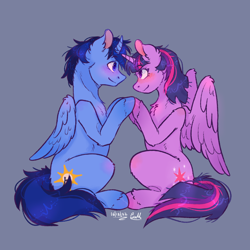 Size: 2048x2048 | Tagged: artist needed, source needed, safe, derpibooru import, twilight sparkle, twilight sparkle (alicorn), oc, oc:blue thunder, alicorn, g4, alicorn oc, canon x oc, female, horn, male, mare, shipping, stallion, straight, thundersparkle, waifu thief, wings