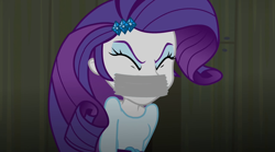 Size: 2560x1428 | Tagged: safe, derpibooru import, edit, edited screencap, screencap, rarity, equestria girls, rainbow rocks, eyes closed, gag, gagged edit, tape, tape gag