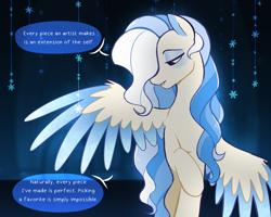 Size: 2500x2003 | Tagged: safe, artist:syrupyyy, derpibooru import, oc, oc only, oc:florid frost, pegasus, pony, dialogue, eyeshadow, makeup, male, one wing out, speech bubble, stallion, wings