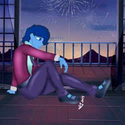 Size: 1000x1000 | Tagged: artist needed, source needed, safe, derpibooru import, oc, oc only, oc:blue thunder, human, equestria girls, equestria girls-ified, fireworks, male, solo