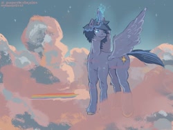 Size: 2160x1620 | Tagged: artist needed, source needed, safe, derpibooru import, oc, oc only, oc:blue thunder, alicorn, cloud, solo