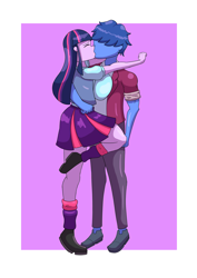 Size: 2480x3508 | Tagged: artist needed, source needed, safe, derpibooru import, twilight sparkle, oc, oc:blue thunder, human, equestria girls, canon x oc, kissing, thundersparkle