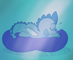 Size: 3500x2900 | Tagged: safe, artist:rupert, derpibooru import, spike, dragon, series:spiketober: rupert style, bed, cute, daaaaaaaaaaaw, floor pillow, lying down, male, monochrome, nap, onomatopoeia, pillow, prone, sleeping, snot bubble, sound effects, spikabetes, sploot, winged spike, wings, zzz