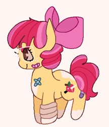 Size: 1640x1902 | Tagged: safe, artist:twipiez, derpibooru import, apple bloom, earth pony, pony, alternate cutie mark, alternate design, bandage, bandaid, female, filly, foal, glasses, kinsona, simple background, solo