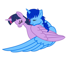 Size: 1060x874 | Tagged: artist needed, source needed, safe, derpibooru import, twilight sparkle, twilight sparkle (alicorn), oc, oc:blue thunder, alicorn, alicorn oc, canon x oc, horn, simple background, thundersparkle, transparent background, wings