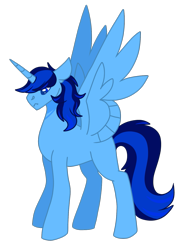 Size: 1257x1687 | Tagged: artist needed, source needed, safe, derpibooru import, oc, oc only, oc:blue thunder, alicorn, pony, ears back, frown, male, male alicorn, male alicorn oc, simple background, solo, spread wings, stallion, standing, transparent background, wings