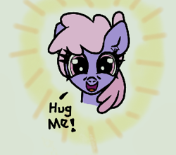 Size: 302x265 | Tagged: safe, artist:scandianon, derpibooru import, rainbowshine, bust, female, hug request, looking at you, mare, open mouth, open smile, simple background, smiling, smiling at you, talking, talking to viewer