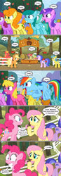 Size: 1280x3679 | Tagged: safe, derpibooru import, edit, edited screencap, screencap, amethyst star, apple bloom, applejack, berry punch, berryshine, big macintosh, carrot top, cherry berry, fluttershy, golden harvest, granny smith, lemon hearts, pinkie pie, rainbow dash, sea swirl, seafoam, sparkler, spring melody, sprinkle medley, the super speedy cider squeezy 6000, comic, implied appledash, implied lesbian, implied shipping, screencap comic