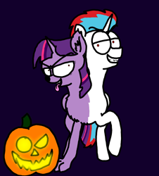 Size: 3023x3351 | Tagged: safe, artist:professorventurer, derpibooru import, twilight sparkle, oc, oc:solar eclipse, undead, vampire, werewolf, halloween, holiday, jack-o-lantern, multiple heads, pumpkin, requested art, two heads, werelight sparkle