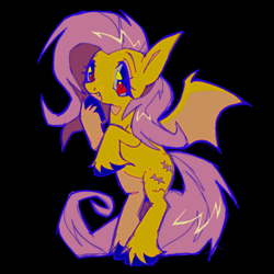 Size: 830x830 | Tagged: safe, artist:fluttershyweed, derpibooru import, fluttershy, bat pony, pony, bat ponified, black background, cute, female, flutterbat, looking at you, mare, open mouth, open smile, race swap, shyabates, shyabetes, simple background, smiling, smiling at you, solo, unshorn fetlocks