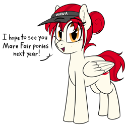 Size: 1704x1688 | Tagged: safe, artist:seafooddinner, derpibooru import, oc, oc only, oc:wah wah, pegasus, pony, dialogue, mare fair, simple background, solo, talking to viewer, wawa, white background