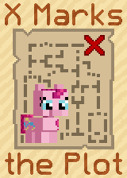 Size: 1120x1568 | Tagged: safe, artist:silk-rose, derpibooru import, pinkie pie, map, pixel art, sand, text, tiled background, upscaled