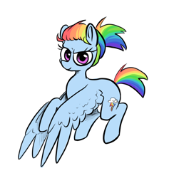 Size: 1168x1232 | Tagged: safe, artist:smirk, derpibooru import, rainbow dash, pegasus, alternate hairstyle, flying, ponytail, simple background, solo, white background