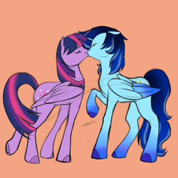 Size: 2048x2048 | Tagged: artist needed, source needed, safe, derpibooru import, twilight sparkle, twilight sparkle (alicorn), oc, oc:blue thunder, alicorn, pony, canon x oc, kiss on the lips, kissing, thundersparkle