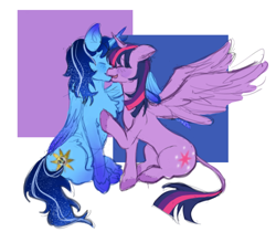 Size: 748x627 | Tagged: artist needed, source needed, safe, derpibooru import, twilight sparkle, twilight sparkle (alicorn), oc, oc:blue thunder, alicorn, pony, canon x oc, female, kiss on the lips, kissing, love, mare, thundersparkle