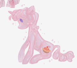 Size: 1449x1273 | Tagged: safe, artist:girl-bug 925, derpibooru import, pony, unicorn, cherry pie, simple background, solo, sparkly coat, sparkly mane, toy interpretation, white background