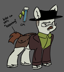 Size: 943x1064 | Tagged: safe, artist:lawldog, derpibooru import, earth pony, pony, breaking bad, facial hair, gray background, hat, moustache, ponified, simple background, solo, species swap, walter white