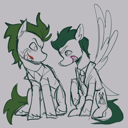 Size: 2048x2048 | Tagged: safe, artist:lawldog, derpibooru import, earth pony, pegasus, pony, dc comics, duo, green mane, green tail, lego batman, lipstick, red lipstick, tail, the joker