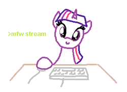 Size: 341x248 | Tagged: safe, artist:purblehoers, ponerpics import, twilight sparkle, unicorn twilight, unicorn, computer mouse, keyboard, looking at you, ms paint, smiling, solo