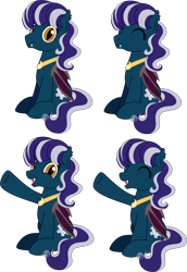 Size: 2418x3510 | Tagged: safe, artist:pure-blue-heart, derpibooru import, oc, oc only, oc:heartfang, oc:heartfang midnightsky, bat pony, bat pony oc, closed mouth, eyes closed, fangs, female, female oc, folded wings, gift art, golden eyes, jewelry, mare, mare oc, necklace, open mouth, png-tuber, raised hoof, raised leg, simple background, sitting, talking, transparent background, two toned mane, wings