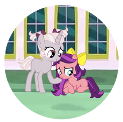 Size: 897x891 | Tagged: safe, artist:frostcorpsclub, artist:iamthebestpony, artist:lanternomega, derpibooru import, spoiled rich, zesty gourmand, earth pony, unicorn, base used, blank flank, bow, duo, duo female, female, filly, filly spoiled rich, filly zesty gourmand, foal, hair bow, headcanon, missing cutie mark, pigtails, siblings, sisters, teenager