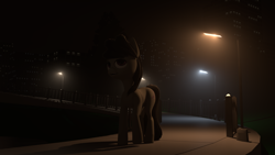 Size: 1920x1080 | Tagged: safe, artist:styroponyworks, derpibooru import, octavia melody, 3d, blender, fog, railing, solo, streetlight, walking