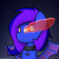 Size: 2176x2175 | Tagged: safe, artist:japkozjad, derpibooru import, oc, oc:nightstaroc, bat pony, bat pony oc, blood, choker, nightmare night, red eyes, spread wings, tusk, wings