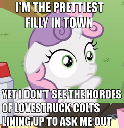 Size: 484x497 | Tagged: safe, derpibooru import, edit, edited screencap, screencap, sweetie belle, pony, unicorn, ponyville confidential, season 2, caption, exploitable meme, female, filly, foal, image macro, impact font, meme, obligatory pony, solo, sudden clarity sweetie belle, text, thinking