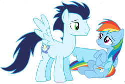 Size: 768x514 | Tagged: safe, artist:rulette, derpibooru import, rainbow dash, soarin', pegasus, pony, female, male, mare, shipping, simple background, soarindash, stallion, straight, transparent background