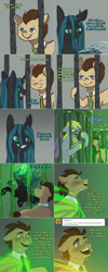 Size: 1502x3758 | Tagged: safe, artist:asktheblinddetectivemlp, artist:kimikaamiart, derpibooru import, derpy hooves, doctor whooves, queen chrysalis, oc, oc:tantamount, changeling, pony, heart, heart eyes, lovestruck derpy, magic, tantamount time turner, wingding eyes