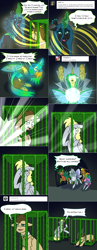 Size: 1502x3858 | Tagged: safe, artist:sinsays, derpibooru import, derpy hooves, doctor whooves, queen chrysalis, oc, oc:tantamount, changedling, changeling, pony, cage, lovestruck derpy, magic, tantamount time turner